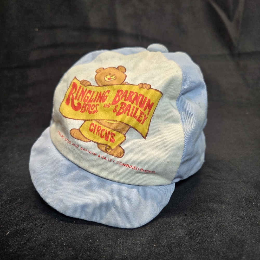 VTG Ringling Bros Barnum Bailey Circus Kid Hat Hong Kong Blue Cotton Cap Bear...